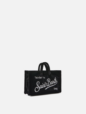 Schwarze Phone Bag aus Samt mit Logostickerei 