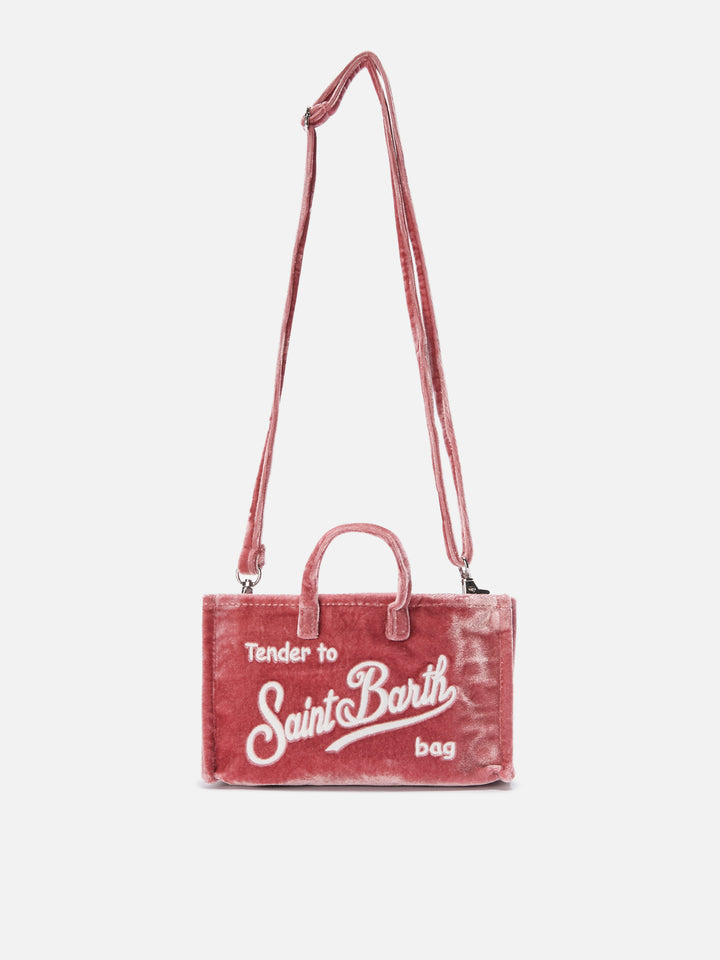 Pink Phone Bag in velvet with logo embroidery