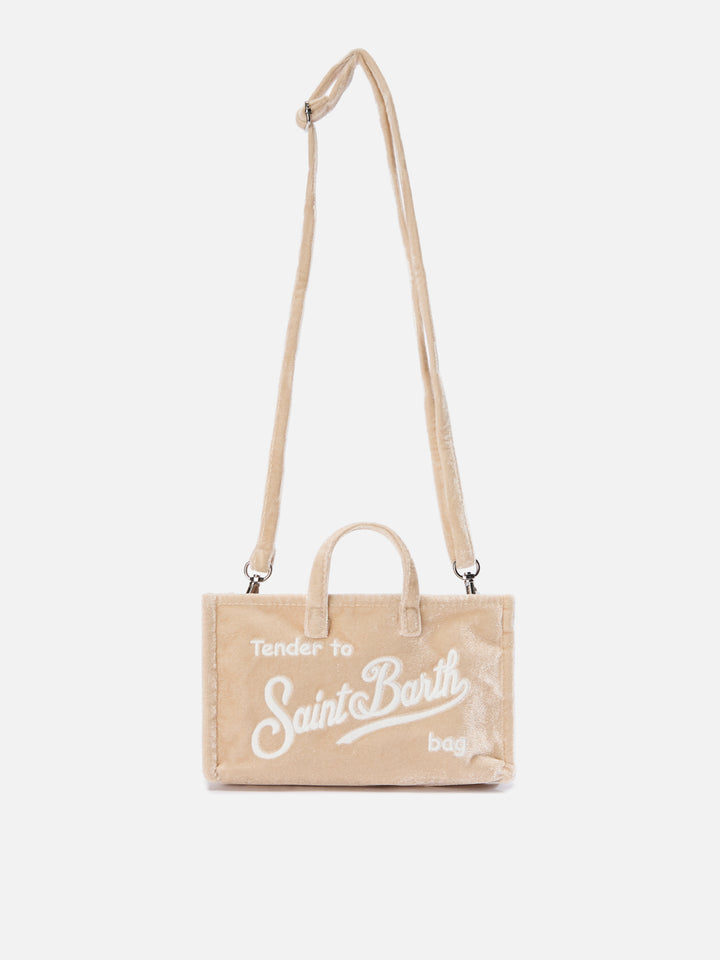 Beige Phone Bag in velvet with logo embroidery
