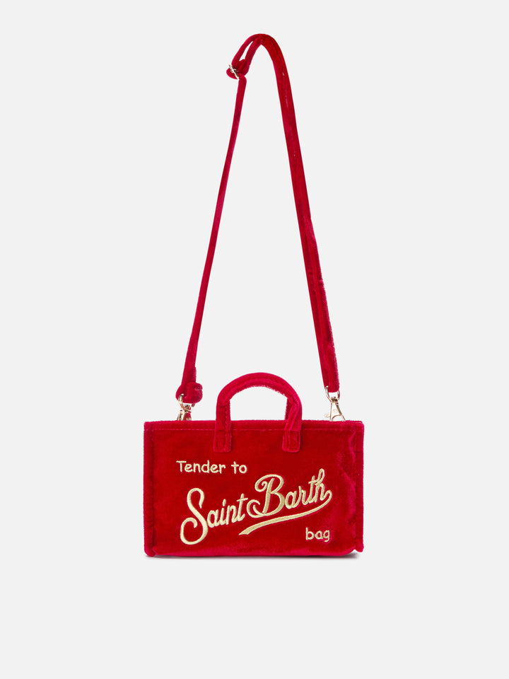 Red Phone Bag in velvet with logo embroidery
