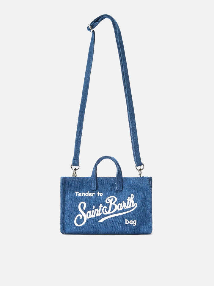 Borsa Phone micro in tessuto denim con logo a contrasto