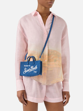 Bolso Micro Phone de denim con logo en contraste 