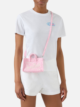 micro Phone terry-effect bag with embossed leopard pattern