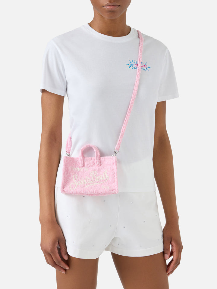 Borsa Phone micro effetto spugna con fantasia leopardata in rilievo