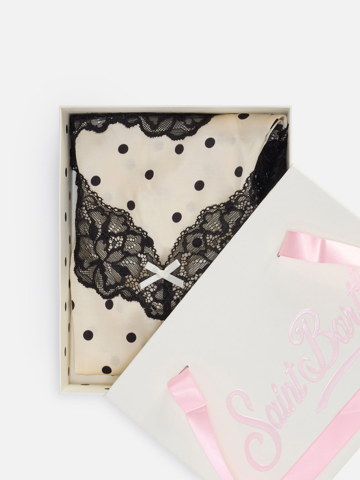 Off-white Set aus Pilar-Oberteil und Shorts mit Polka Dots und Spitze 