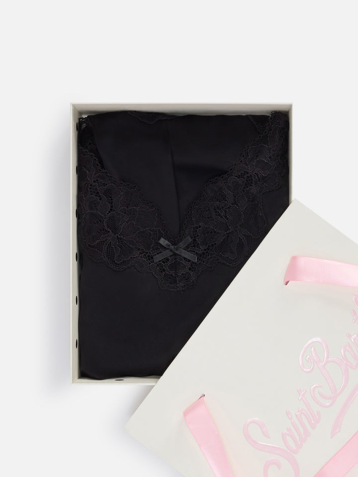 Set Pilar top e shorts nero con pizzo