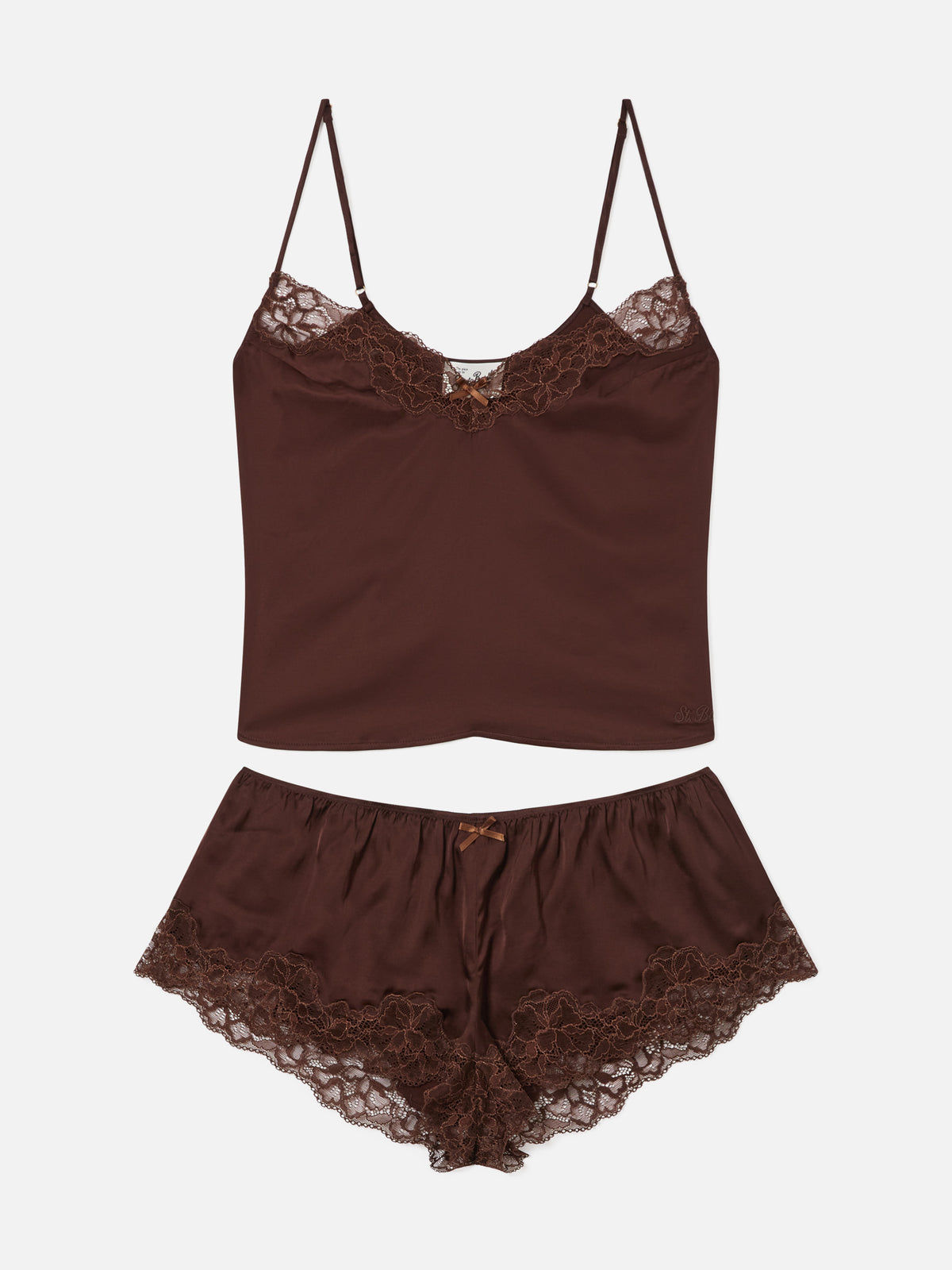 Dark brown Pilar top and shorts set with lace