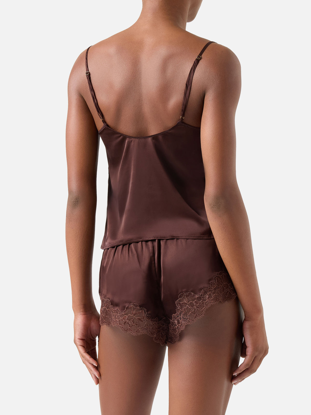 Dark brown Pilar top and shorts set with lace