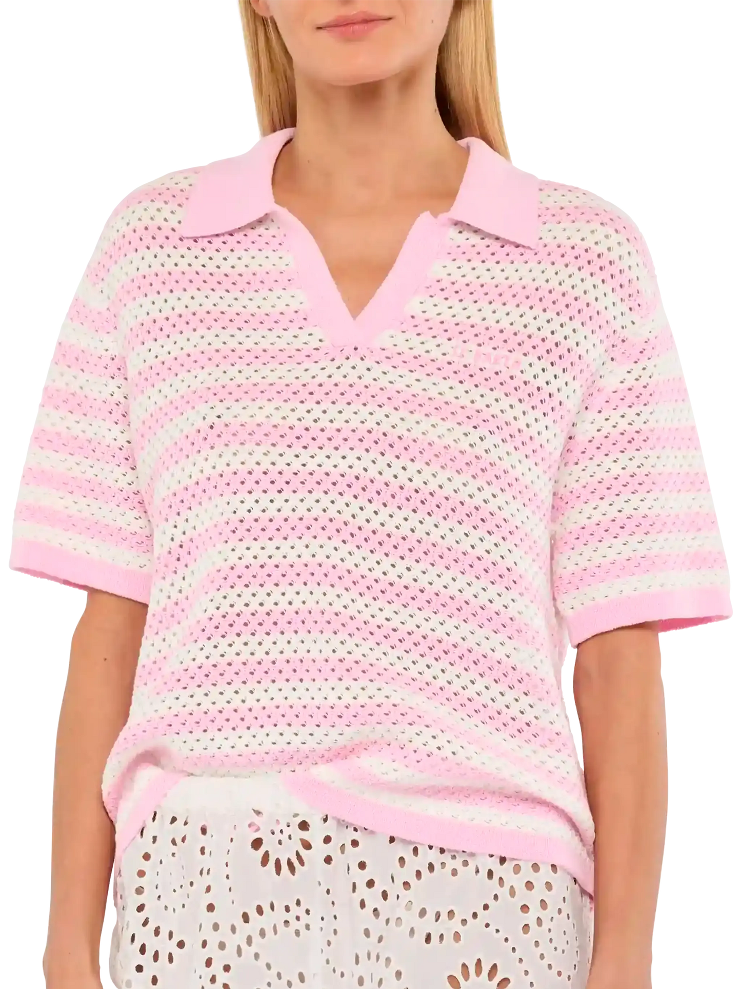 Pixie-Pink gestreiftes Strickpolo