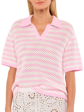 Pixie-Pink gestreiftes Strickpolo