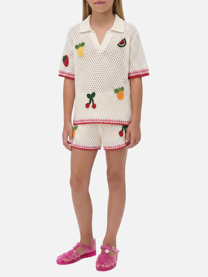 Yvette Jr cotton blend shorts in white with embroidered patches