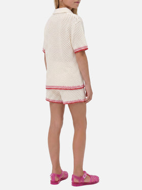Yvette Jr cotton blend shorts in white with embroidered patches