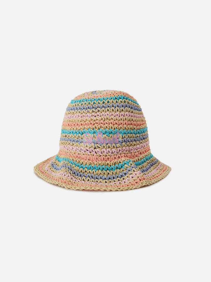 Cappellino Polly bucket hat a righe multicolor con logo ricamato