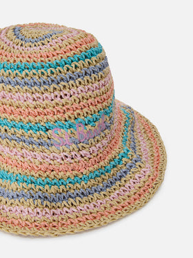Cappellino Polly bucket hat a righe multicolor con logo ricamato
