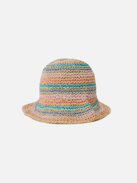 Cappellino Polly bucket hat a righe multicolor con logo ricamato