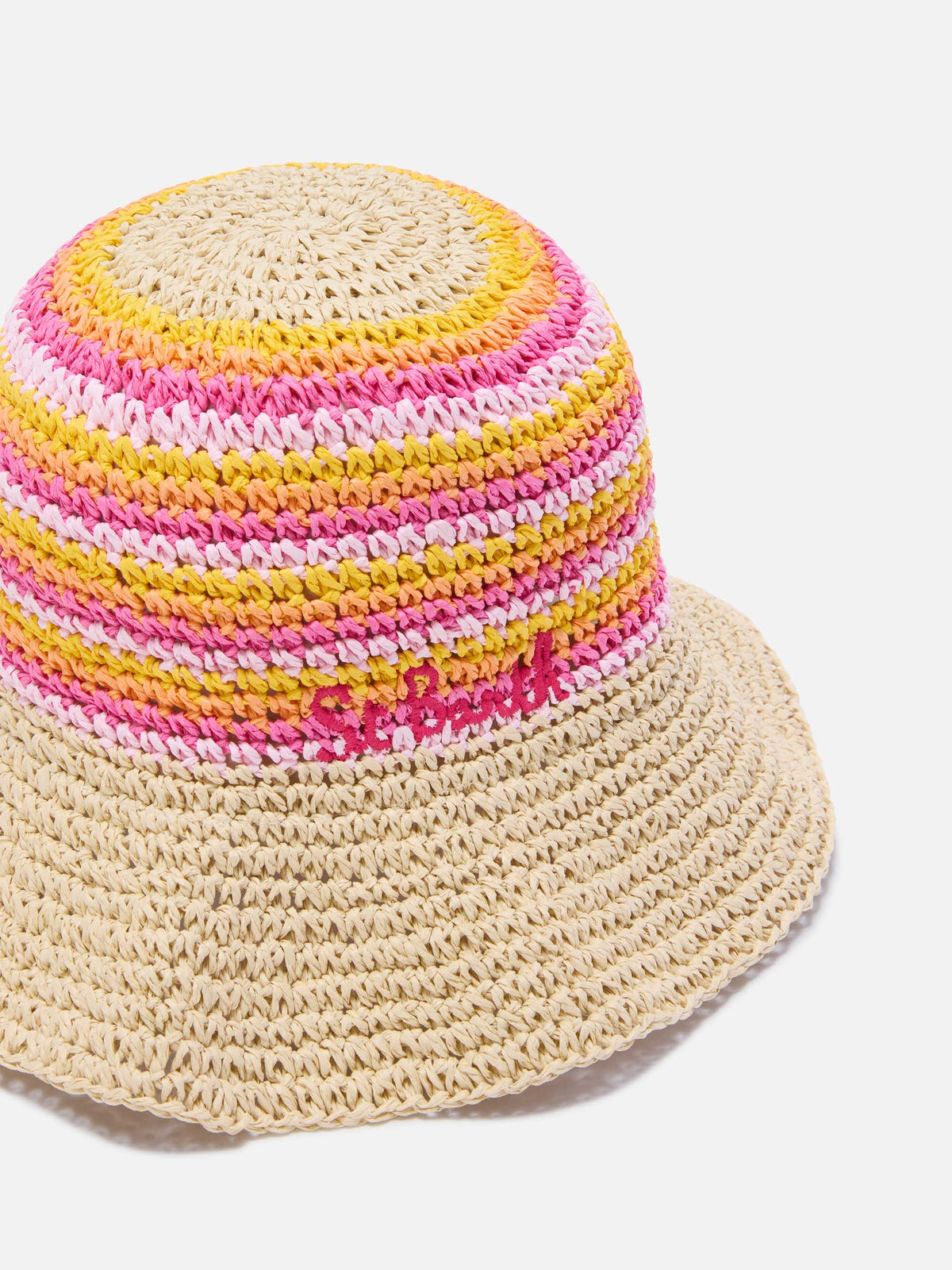 Chapeau de paille Polly à rayures multicolores et broderie logo 