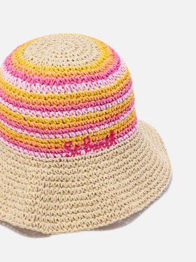 Chapeau de paille Polly à rayures multicolores et broderie logo 