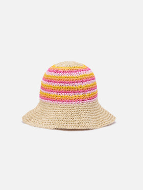 Chapeau de paille Polly à rayures multicolores et broderie logo 
