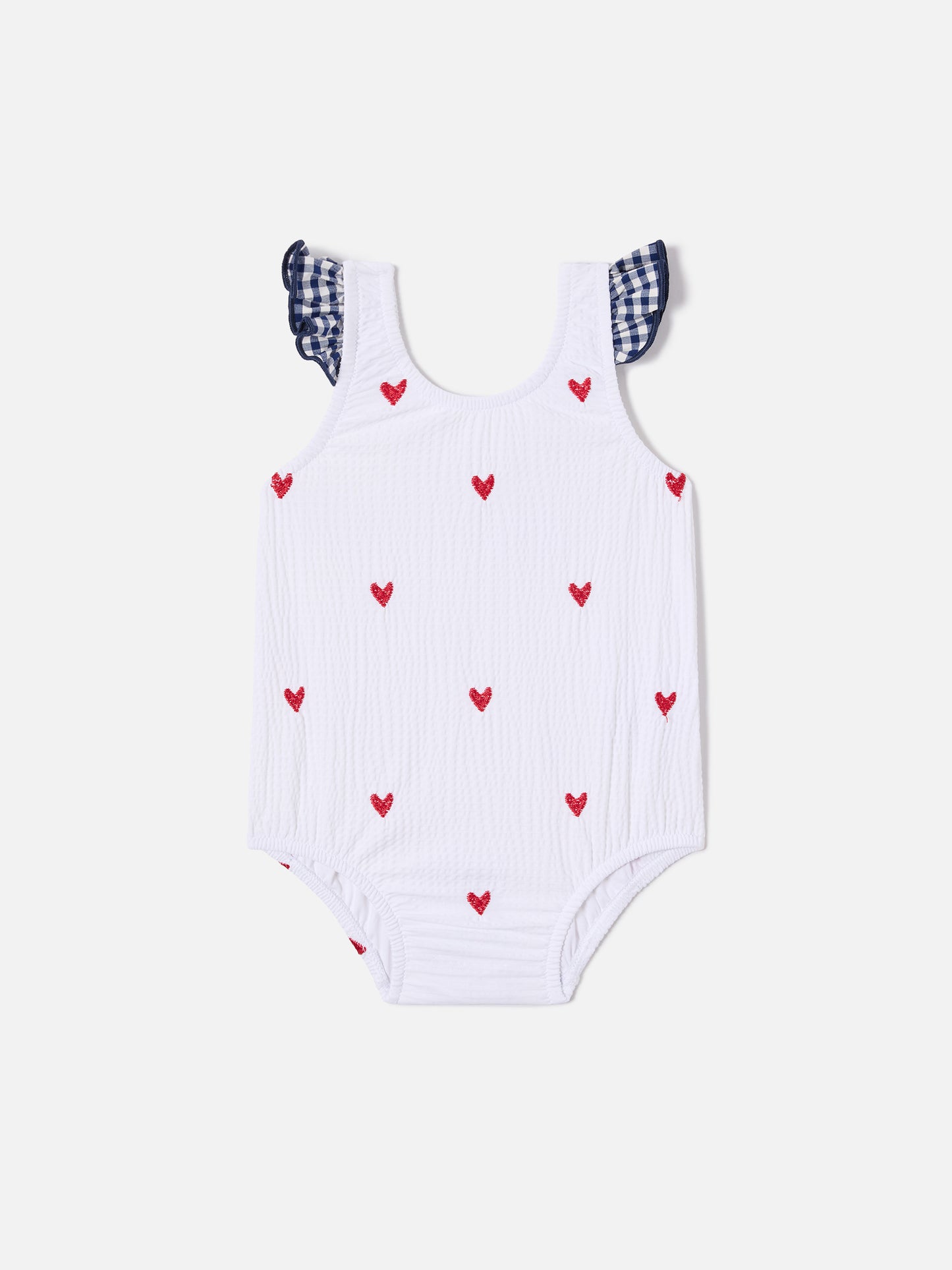 Bañador de una pieza Pinkie en seersucker con bordado de corazón 
