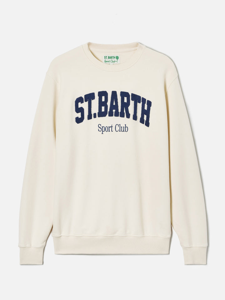 Sudadera de algodón color crema Ponza con logo Sport Club en relieve efecto rizo 