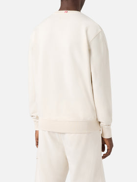 Felpa Ponza in cotone crema con logo Sport Club effetto spugna