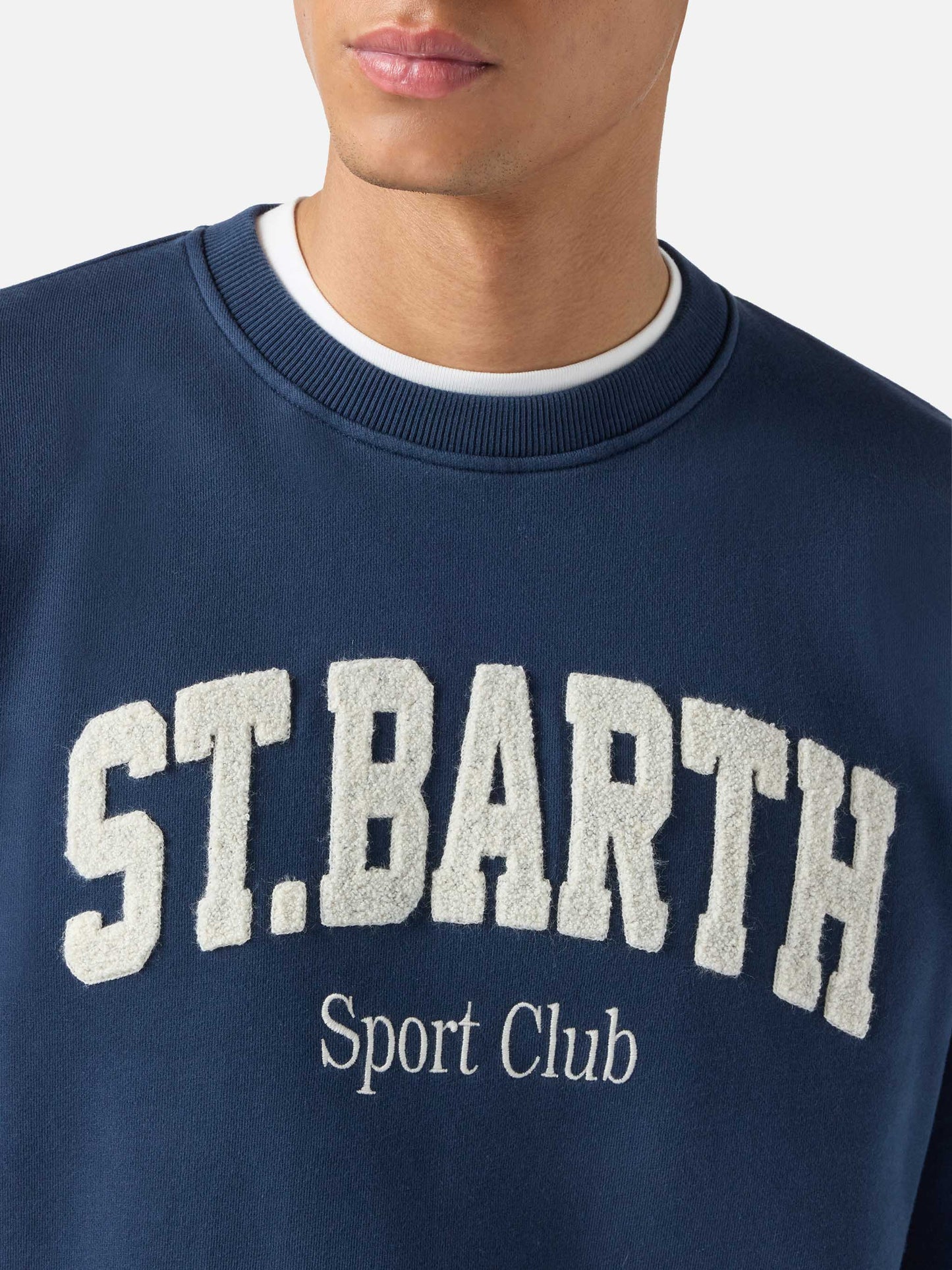 Navy blue Ponza cotton sweatshirt with Sport Club raised terry-effect logo
