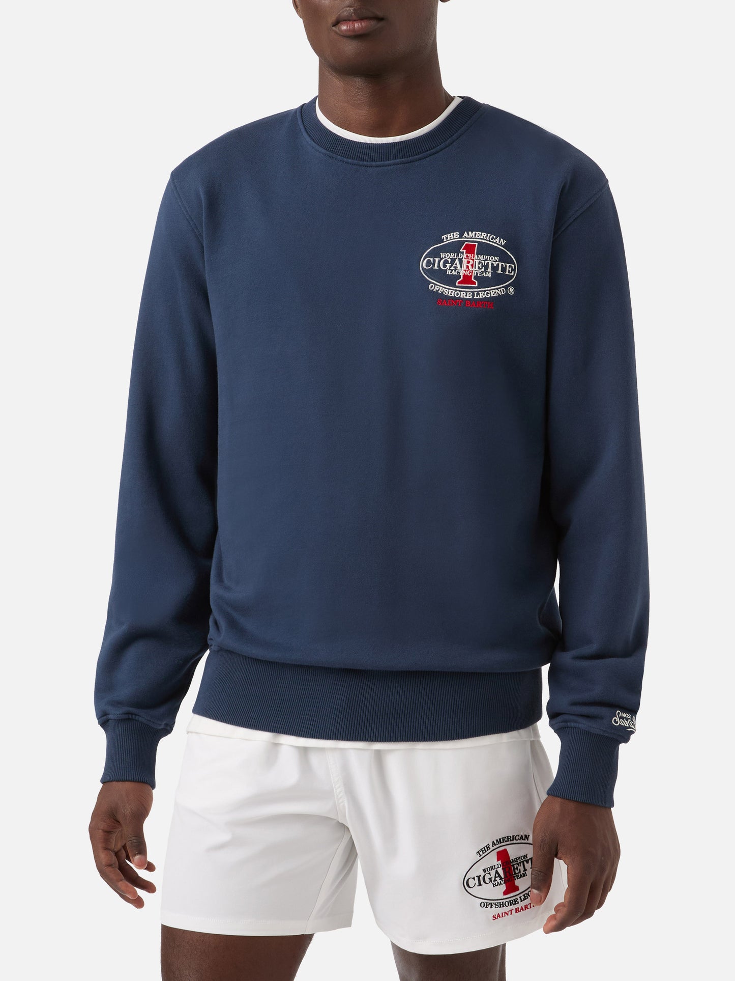 Navy blue Ponza crewneck sweatshirt with Cigarette print | Special Edition