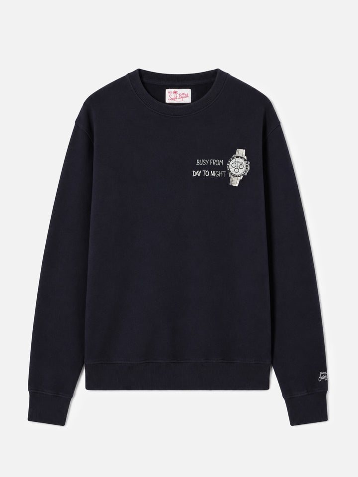 Schwarzes Ponza-Sweatshirt mit Busy From Day To Night-Stickerei 