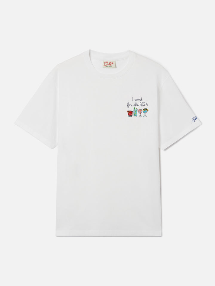 White Portofino T-shirt with I Work For The Big 4 embroidery