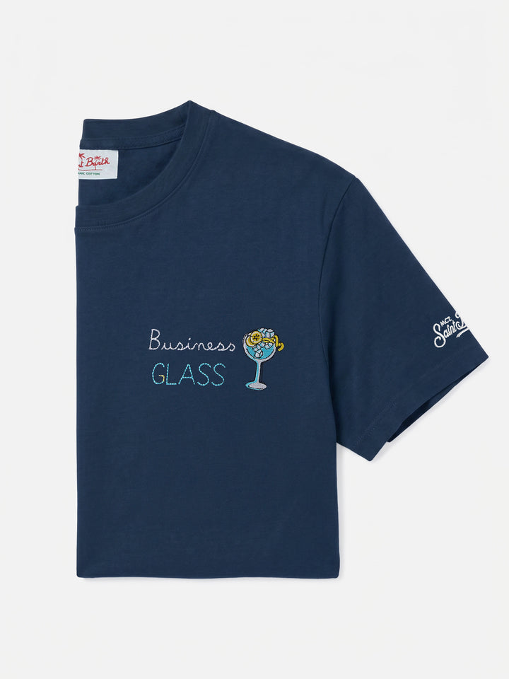 Blue Portofino T-shirt with Business Glass embroidery