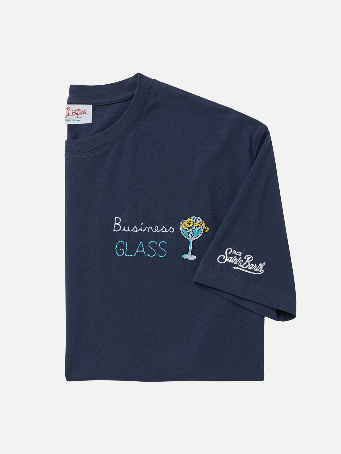 Blue Portofino T-shirt with Business Glass embroidery