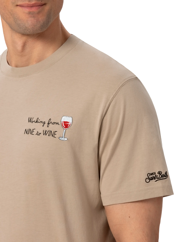 T-Shirt aus Baumwolljersey mit klassischer Passform „Portofino“ mit „Nine to Wine“-Stickerei