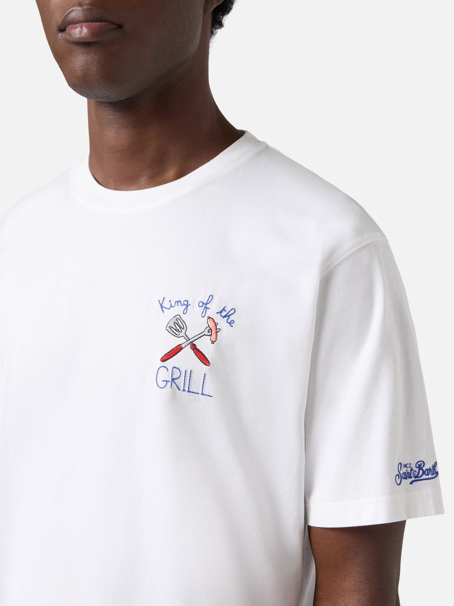 White Portofino T-shirt with King Of The Grill embroidery