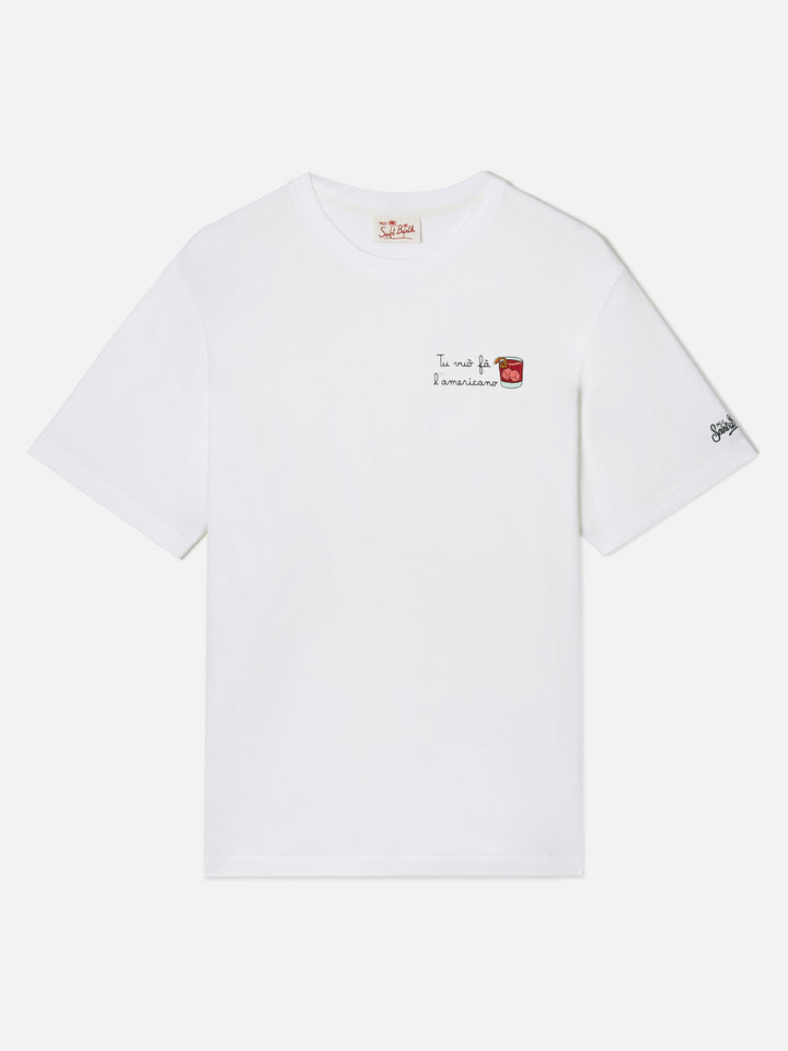 White Portofino T-shirt with Tu Vuò Fà L'americano embroidery