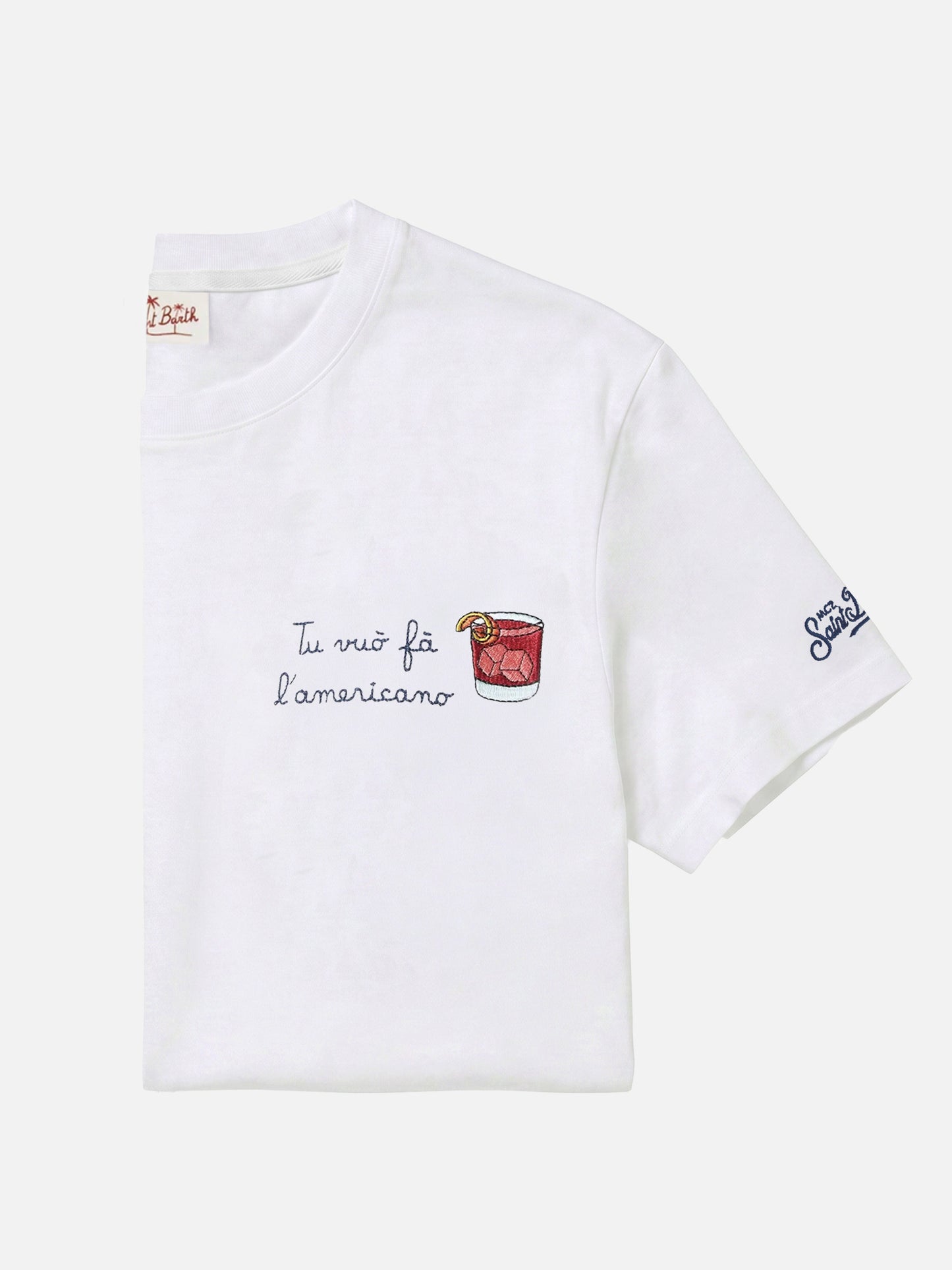 Weißes Portofino T-Shirt mit Tu Vuò Fà L'americano-Stickerei 