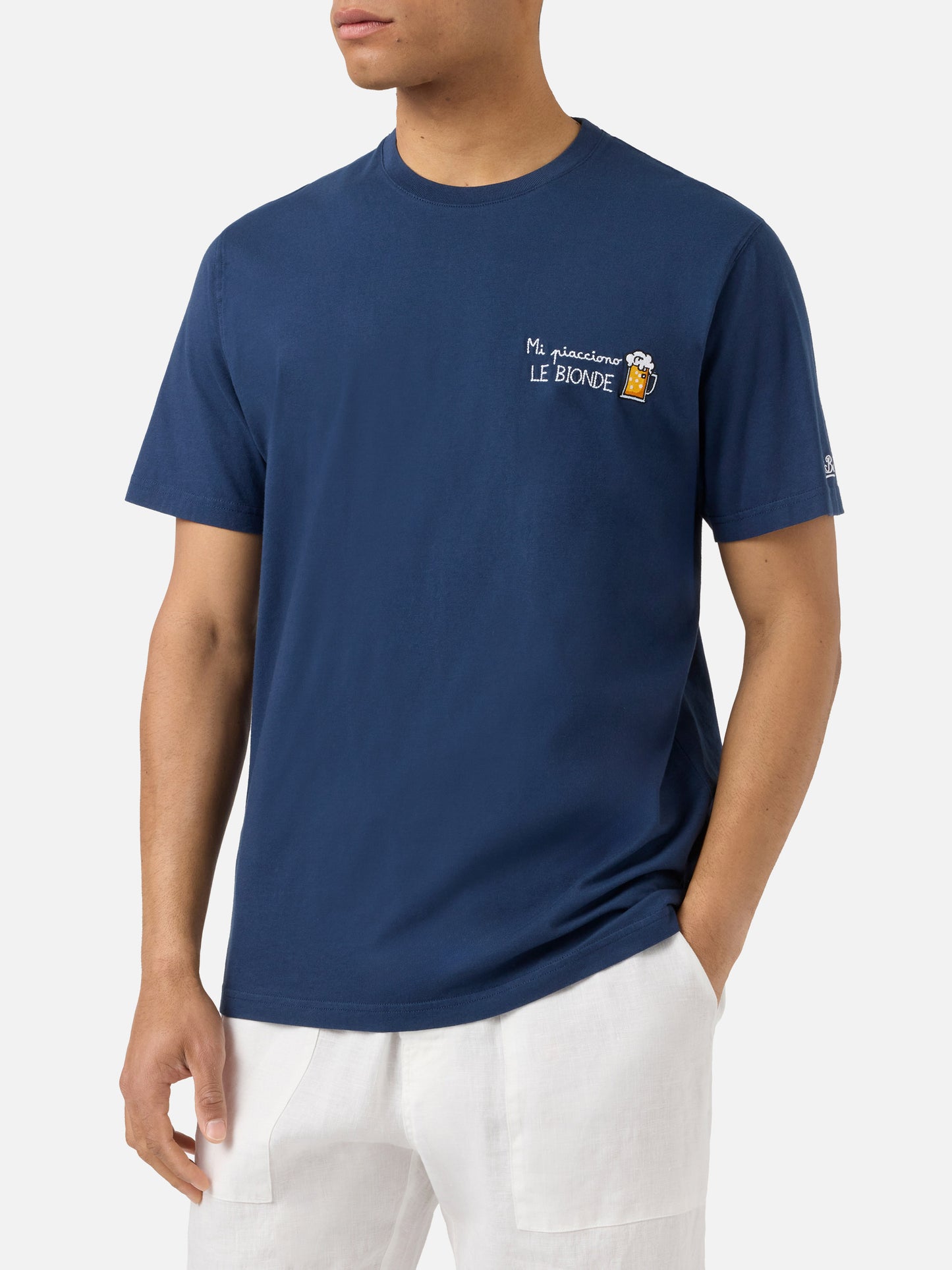 Blue Portofino T-shirt with Mi Piacciono Le Bionde embroidery