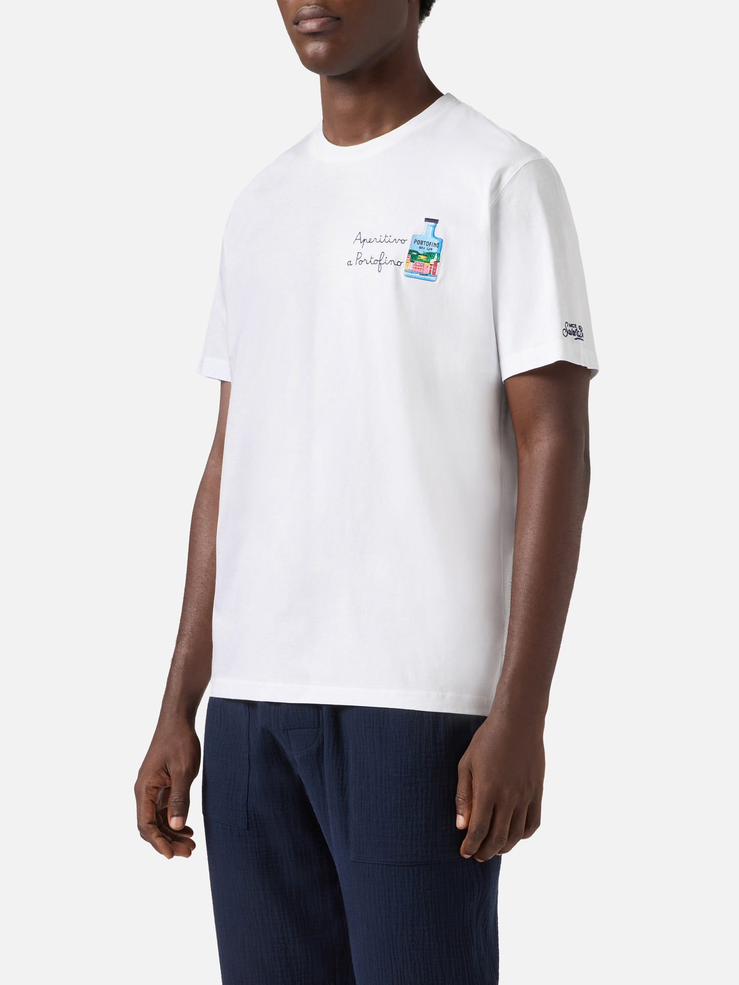White Portofino T-shirt with Aperitivo A Portofino embroidery | Special Edition