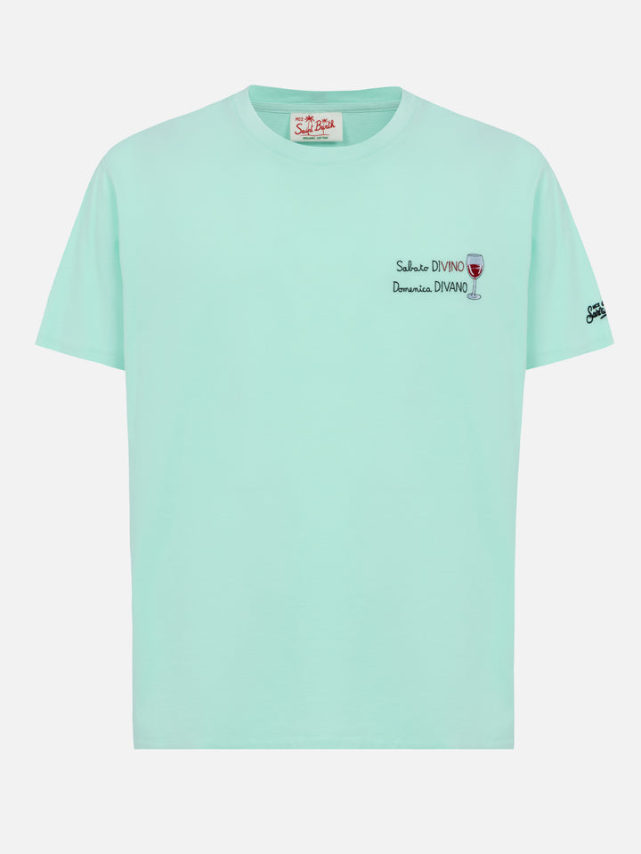 Classic fit cotton jersey t-shirt Portofino with Sabato Divino Domenica Divano embroidery - MC2 Saint Barth