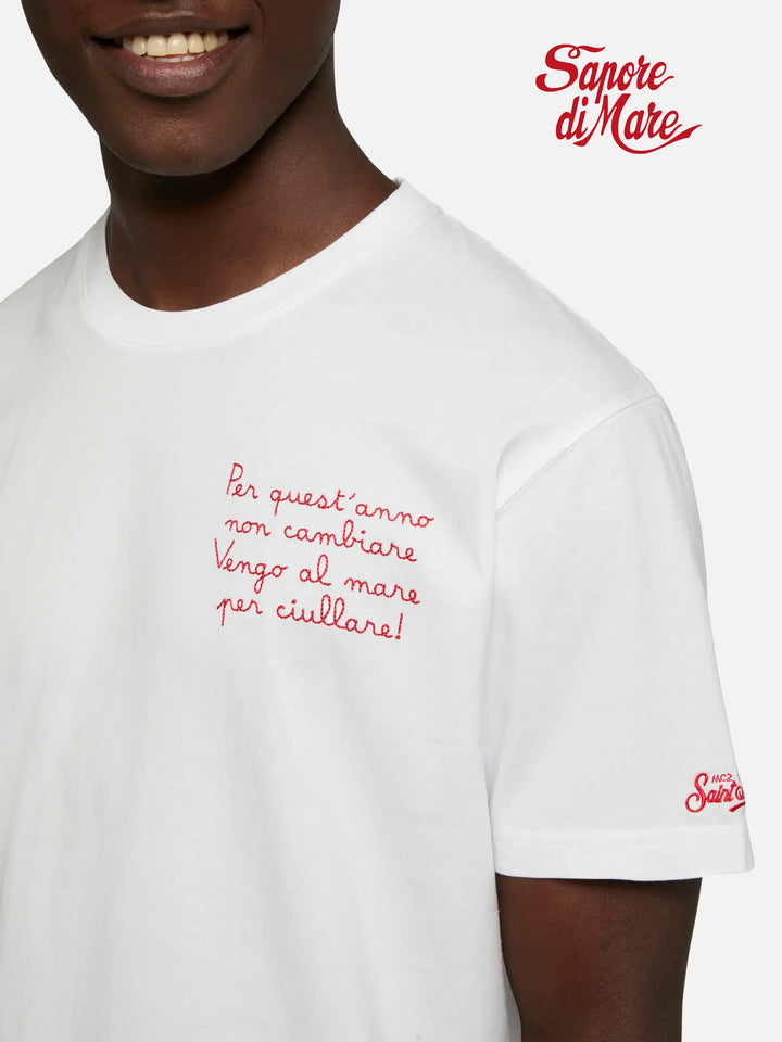 Classic fit cotton jersey t-shirt Portofino with Vengo al mare embroidery |SAPORE DI MARE SPECIAL EDITION