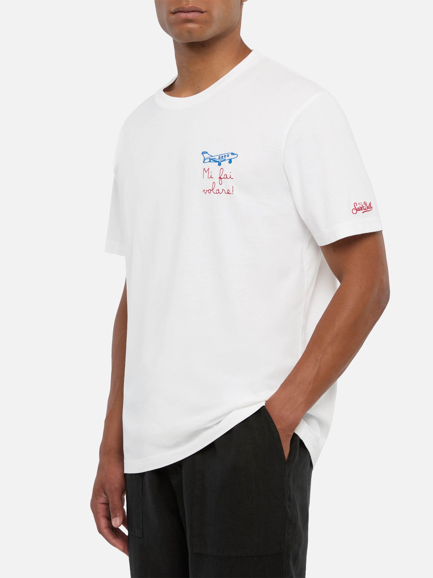 T-shirt in jersey di cotone classica Portofino con ricamo Volare