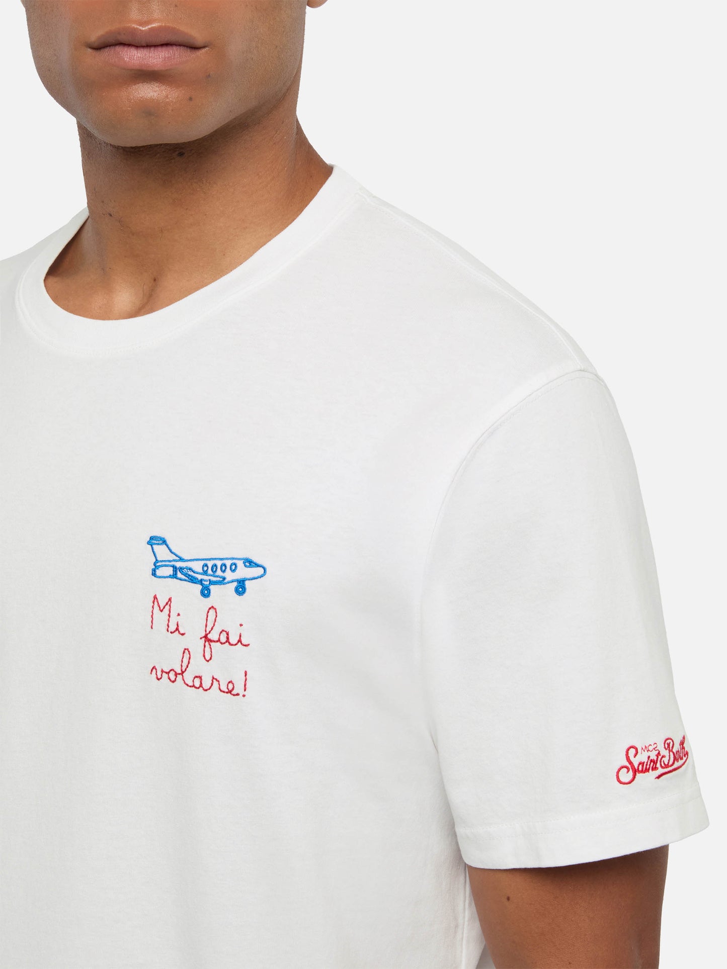 T-shirt in jersey di cotone classica Portofino con ricamo Volare