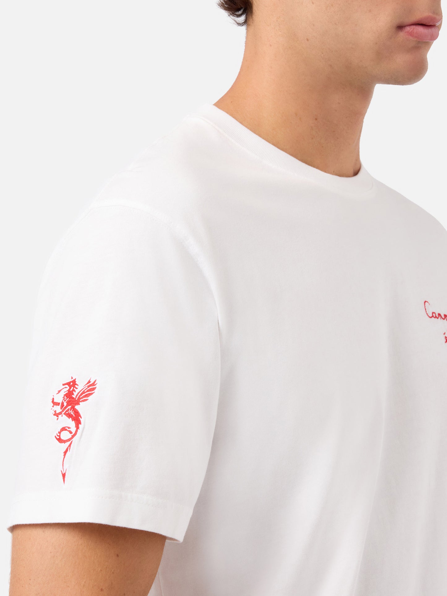 Camiseta Portofino blanca con bordado AS Cannes Cannes scène éternelle | AS CANNES SPECIAL EDITION 