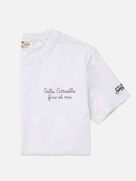Weißes Portofino T-Shirt mit Pisa SC Dalla Cittadella fino al mar-Stickerei | PISA SC SPECIAL EDITION 