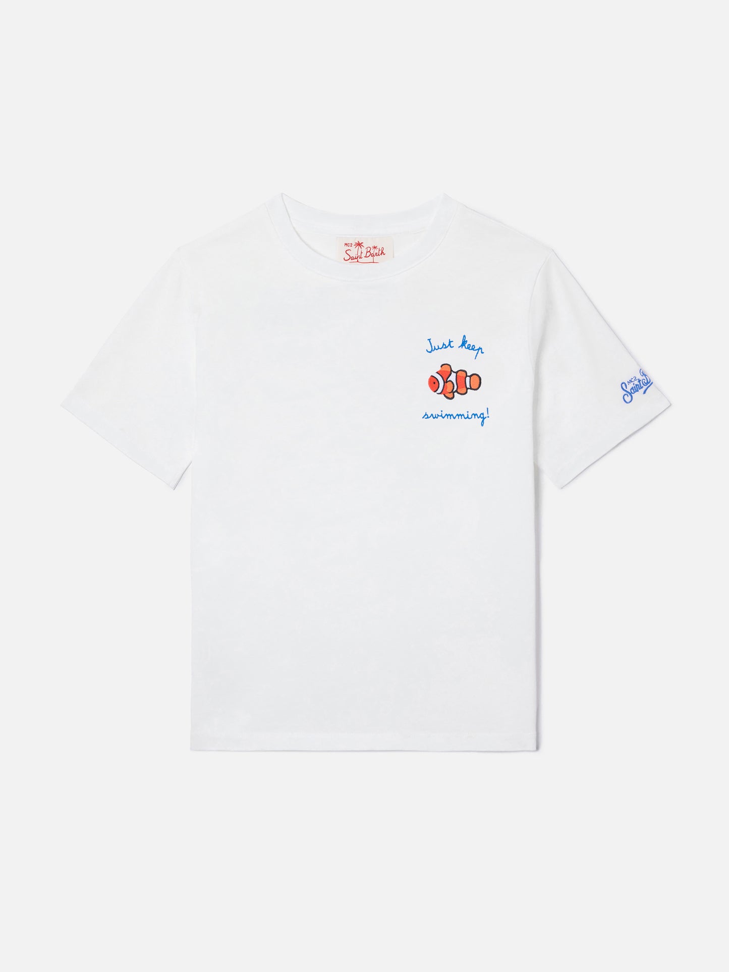 Portofino Jr t-shirt with Just Keep Swimming! embroidery