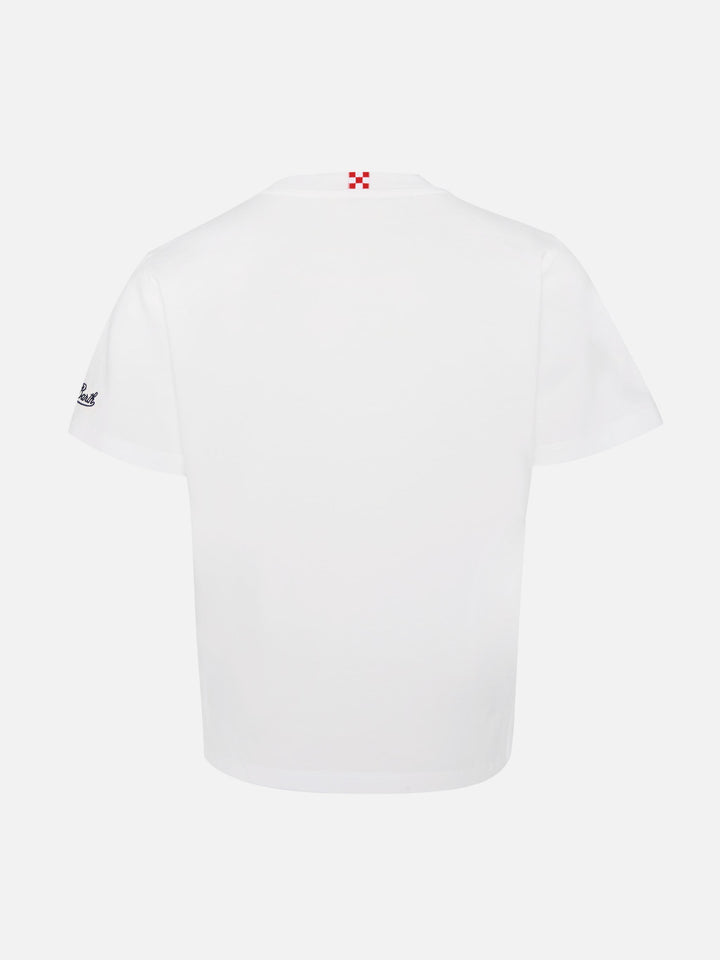 T-Shirt aus Baumwolljersey „Portofino Jr“ mit Stickerei „First Class“