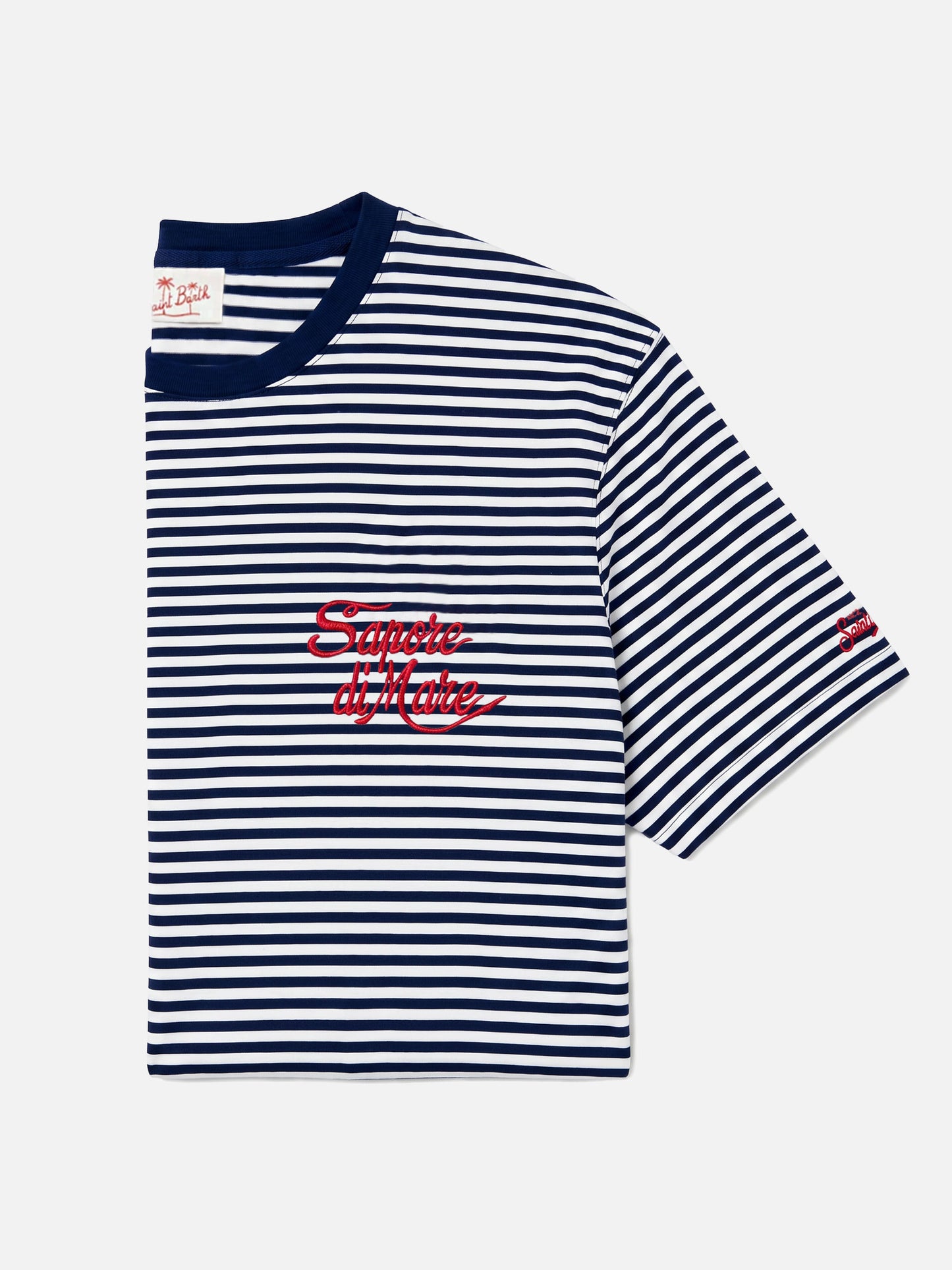 T-shirt Portofino à rayures bleues avec broderie Sapore di Mare | Édition Spéciale 