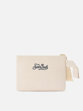 Pouch Pearl bianca con motivi marini in perline