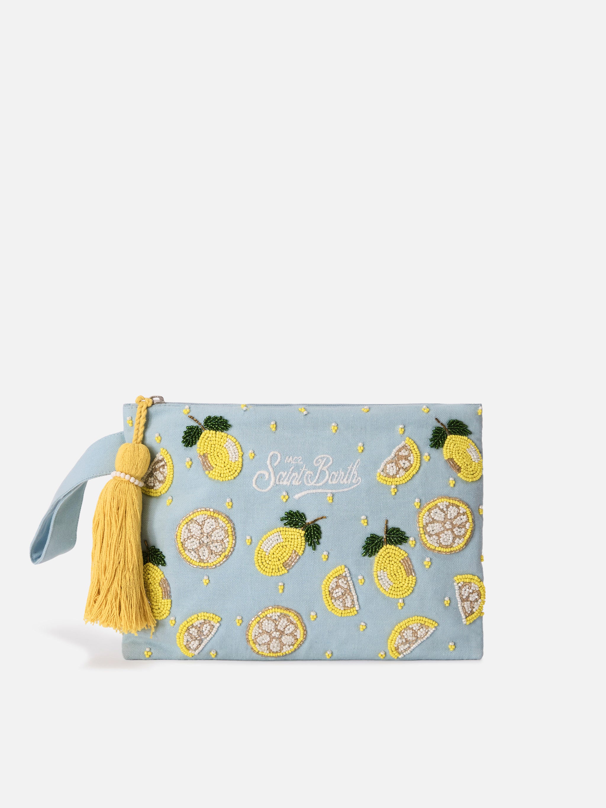 Light blue Pouch Pearl with beaded lemons – MC2 Saint Barth