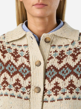 Patty Donegal wool blend cardigan with fair isle pattern