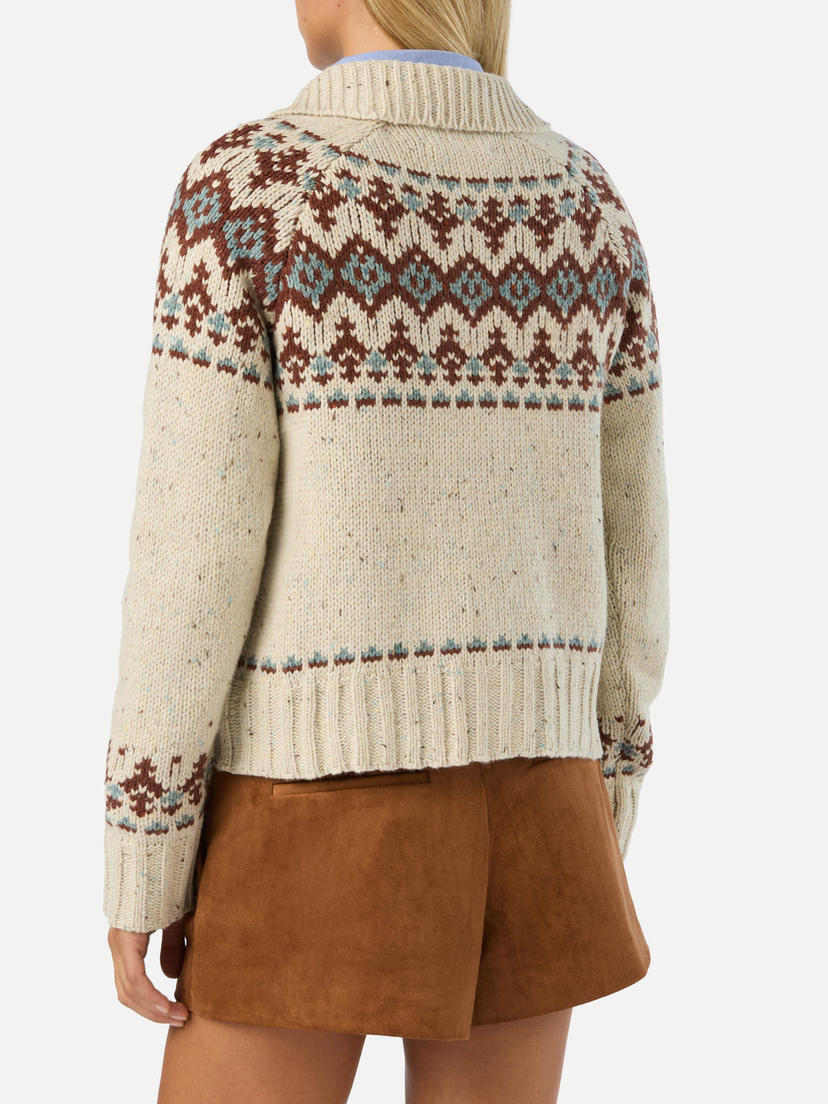 Patty Donegal wool blend cardigan with fair isle pattern